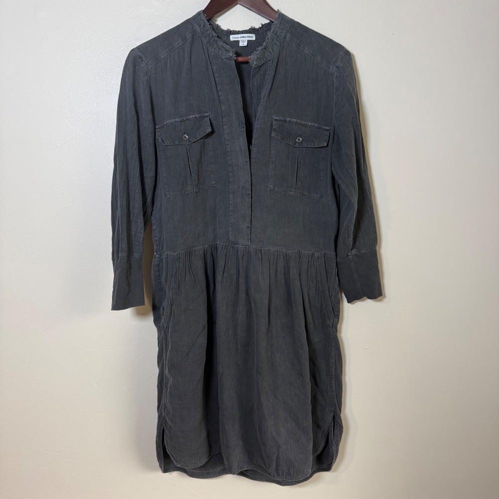 James Perse Standard Raw Edge Utility Drop Waist Shirtdress Size 2 Charcoal Gray